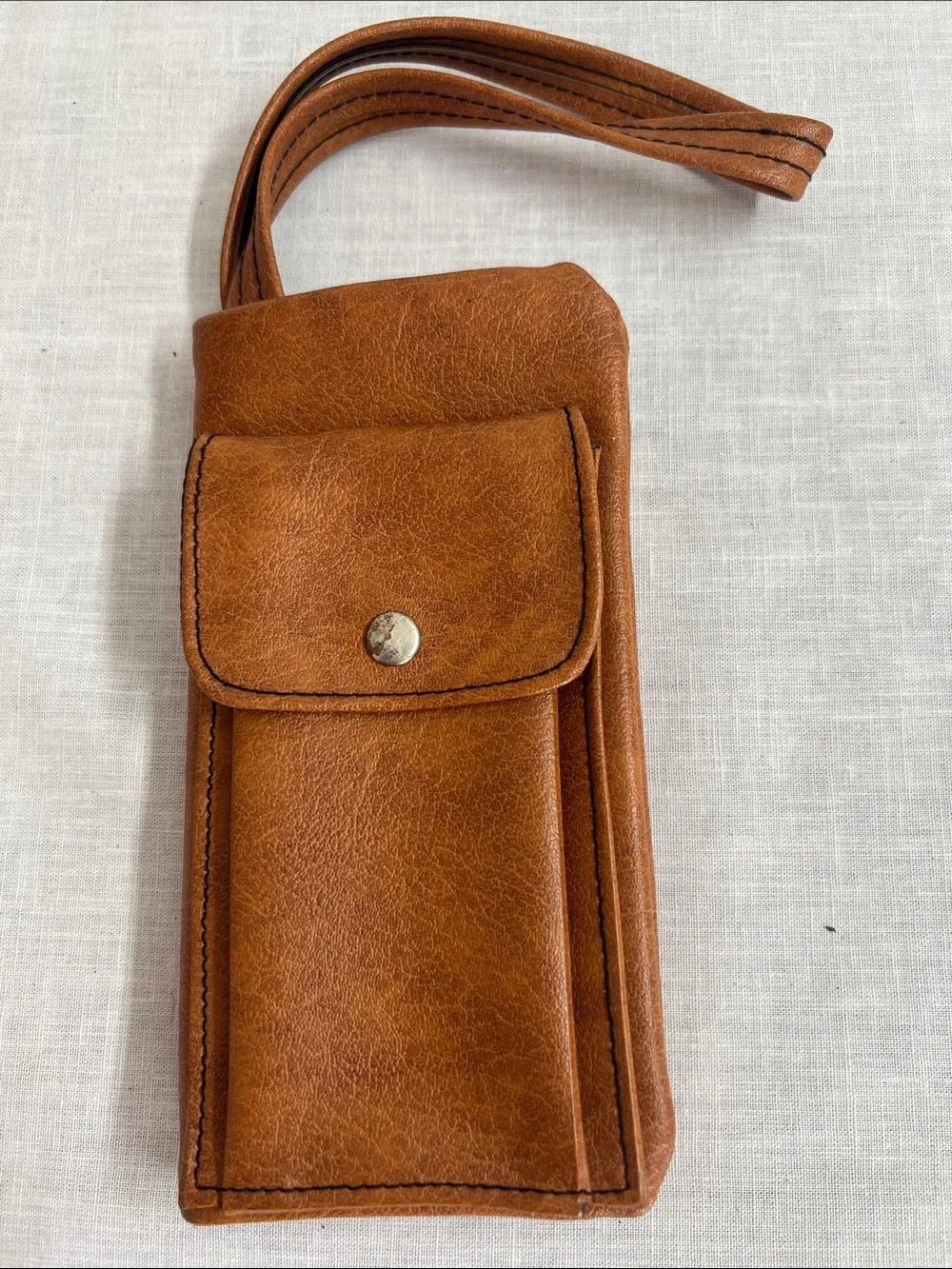 🌞 Classic Vintage 60s 70s Brown wallet billfold Front Pocket snaps closed strap
